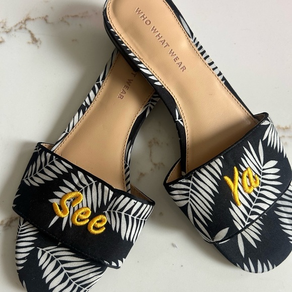 Who What Wear Black and White Women's “see ya” Slide Sandals size 6.5 - Picture 2 of 3